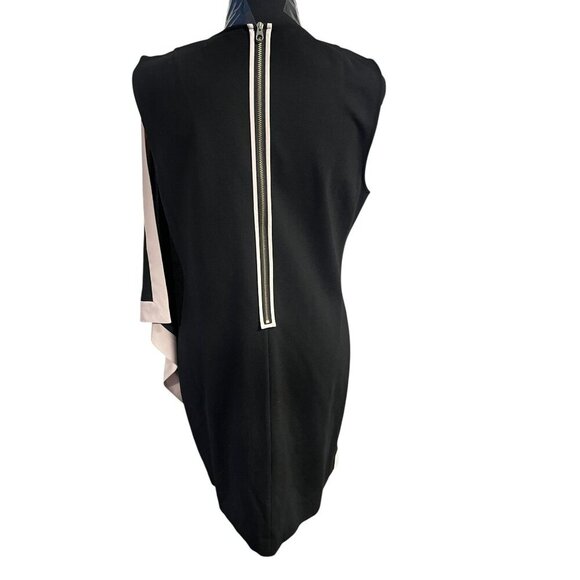 TED BAKER Black Sleeveless Asymmetrical Dress Women 4 Beige Trim Button Shoulder - Picture 7 of 13